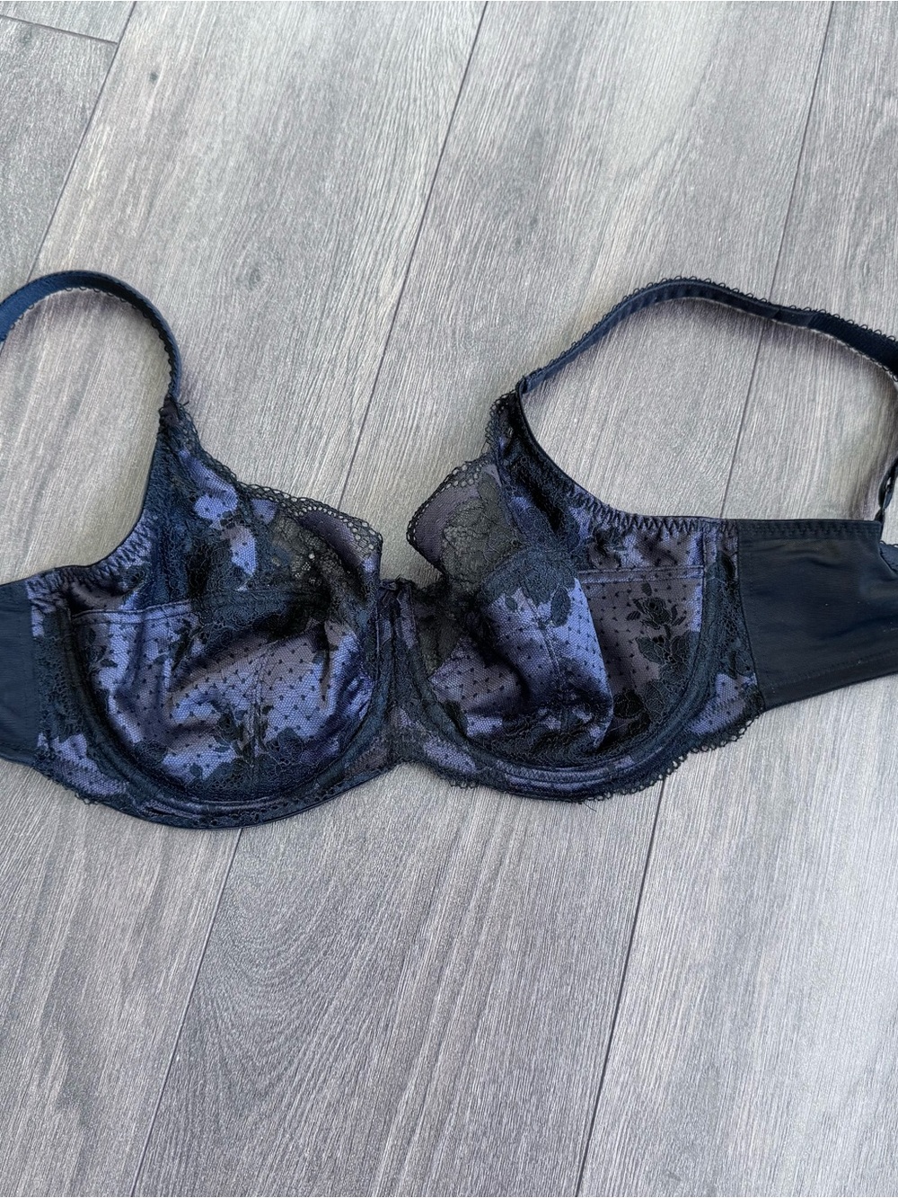 Panache Black and Purple Lace Underwire Bra - Elegant Support 30GG